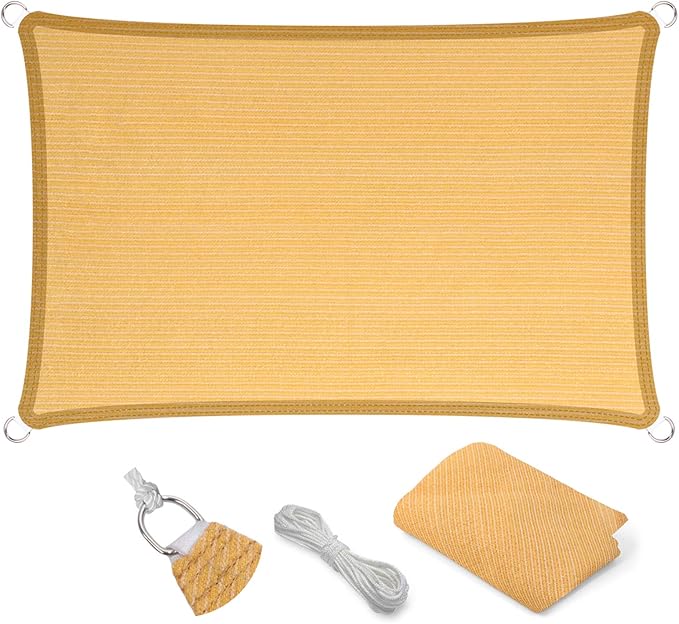Eden's Decor Straight Flat-Edged Sun Shade Sail Rectangular 5' x 14' Wheat UV-Blocking Outdoor Canopy Fabric Cloth Awning for Pergola Patio Garden Backyard Custom Size
