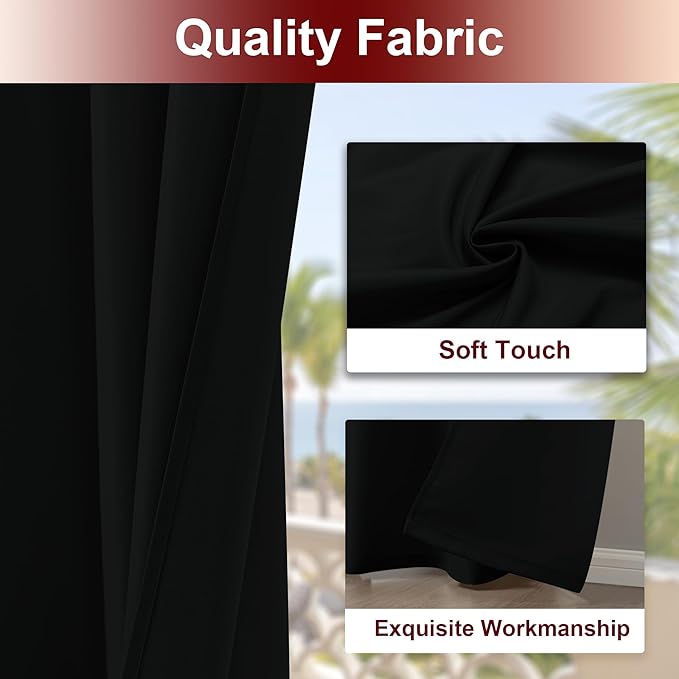 HolidayIdeas Grommet Outdoor Curtains for Patio Waterproof 8 Pcs All Weather Balcony Black Outside Curtains for Apartments, Gazebo, Pergolas, Porch, 54x95 Inch