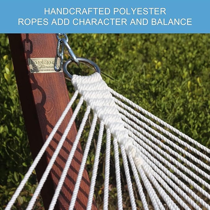 Lazy Daze Hammocks 12 FT Double Quilted Fabric Hammock with Spreader Bar and Detachable Pillow, 2 Person Hammock for Outdoor Outside Patio Garden Yard Pool Beach, 450lbs Weight Capacity (Blue)