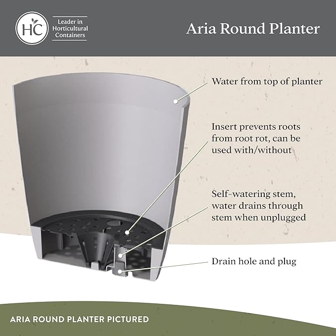 The HC Companies Aria Round Self-Watering Pot - Lightweight Plastic Planter for Herbs & More - Durable Plant Pots for Indoor Plants & Outdoor Plants (8" Glossy White, Pack of 2)