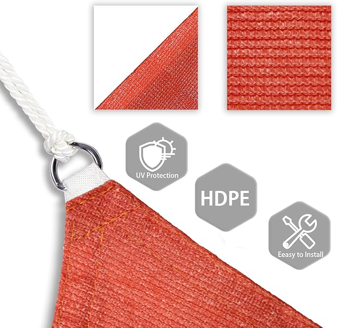 Patio Paradise 9' x 9' x 9' Sun Shade Sail Triangle Canopy Shade Cloth Fabric Sunlight Block Patio Pergola Cover HDPE Deck Awning for Outdoor Backyard Roof Shading, Red