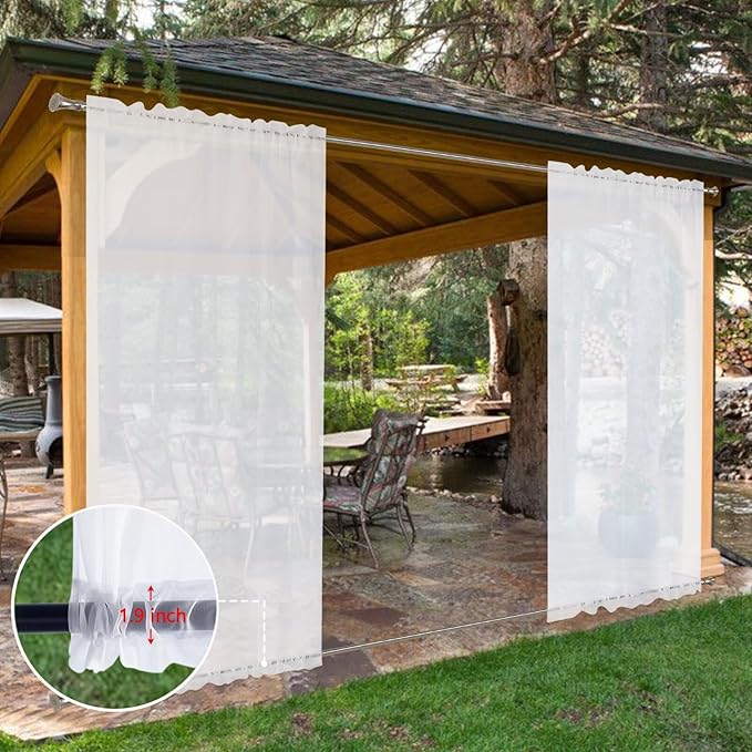 SpaceDresser Waterproof Outdoor Sheer Curtains for Patio - 4 Panels Rod Pocket Indoor Voile Sheer Curtain for Living Room,52W x 108L inch, White