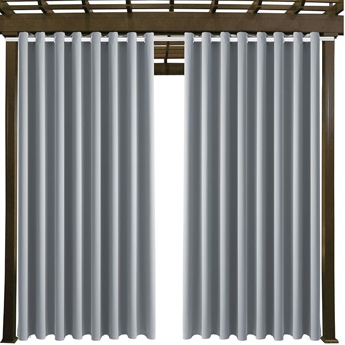 Water Resistant Outdoor Patio Curtain Darkening Thermal Insulated Indoor Curtains for Bedroom, Porch, Living Room, Pergola, Cabana, W105 x L120 Extra Wide Room Divider, (Light Gray) 2 Panels
