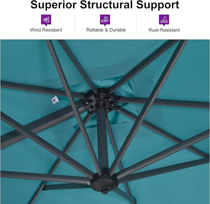 PURPLE LEAF 9'×9' Patio Umbrella with Base Outdoor Cantilever Umbrella with Cover Aluminum Square Offset Umbrella with 360-degree Rotation for Deck Pool Garden Turquoise Blue