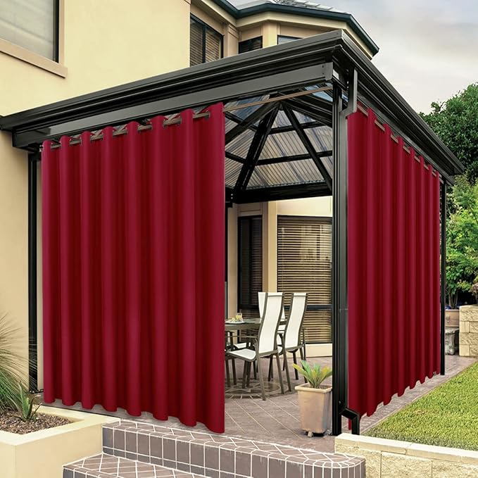 BONZER Outdoor Curtains for Patio Waterproof Thick Privacy Extra Wide Grommet Light Filtering Outside Curtains for Porch Pergola Gazebo Deck, 1 Panel, 150W x 95L inch, Red