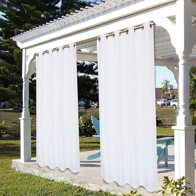 BONZER Waterproof Outdoor Curtains for Patio Porch Pergola Cabana Light Filtering Privacy Grommet Indoor Curtain Panels for Bedroom Living Room, 1 Panel, 54W x 95L inch, White