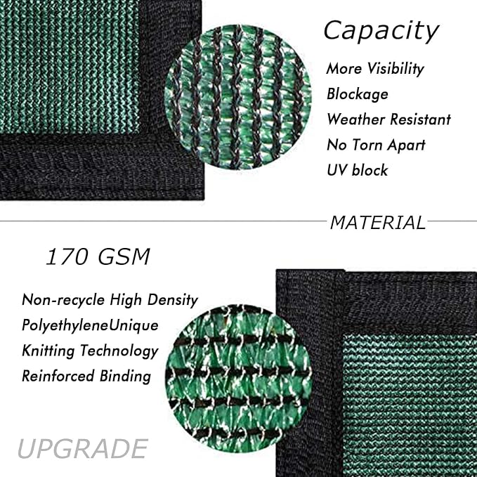 UPGRADE Privacy Fence Screen 6'x72' Dark Green Outdoor 90% Visibility Blockage 170 GSM Mesh Shade Cover Panels for Backyard,Balcony,Home Decoration with Zip Ties,Customized Avaliable
