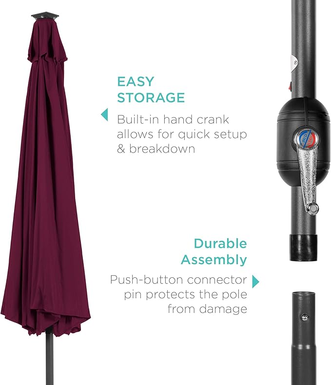 Best Choice Products 10ft Solar Polyester LED Lighted Patio Umbrella w/Tilt Adjustment and UV-Resistant Fabric