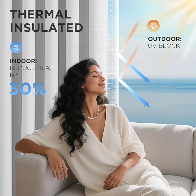 Joydeco Blackout Patio Sliding Door Curtains 72 Inches Long, Grommet Privacy Room Divider Curtains, Extra Wide Thermal Blackout Drapes for Bedroom Living Room (Greyish White, 60Wx72L, 1 Panel)