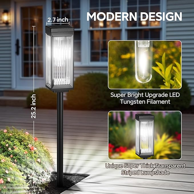 Solar Pathway Lights Outdoor, 8 Pack Upgraded Solar Lights Outdoor Waterproof, Bright Up to 15 Hrs Auto On/Off Garden Light for Yard Patio Lawn Path Walkway Driveway Outside Decor(Cool White)