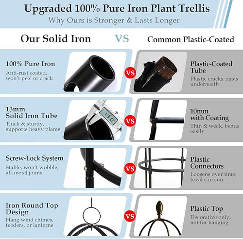 100% Metal Trellis for Climbing Plants Outdoor 6.6ft 1PK,Garden Obelisk Trellis for Potted Plants Indoor with Ties and Butterflies,Plant Support for Clematis Tomato Cucumber Ivy Rose