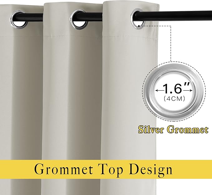 NICETOWN Bedroom Blackout Curtain & Drape 95 inch Length - Thermal Insulated Solid Grommet Sound Reducing Window Drape for Living Room/Laundry, 1 Panel, Natural, W52 x L95