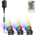 RGB Pond Lights with Timer, LED Underwater Submersible Colorful Landscape Spotlights, 98ft Remote Control IP68 Waterproof Fountain Lights for Fish Aquarium Tank Garden Yard Pool (Set of 3)