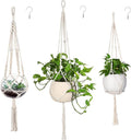 MIPON 3 Pack Macrame Plant Hanger Indoor Hanging Planter Holder with 3 Hooks, 46"/41"/34" Size for Boho Home Decor, Ivory (Pots Not Included)