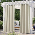 NICETOWN Outdoor Patio Curtains Waterproof, Stainless Steel Grommet Porch Decor Thermal Insulated Windproof Weighted Curtain for Outdoor Open-air Film, Beige, 1 Piece, W52 x L84 Inch