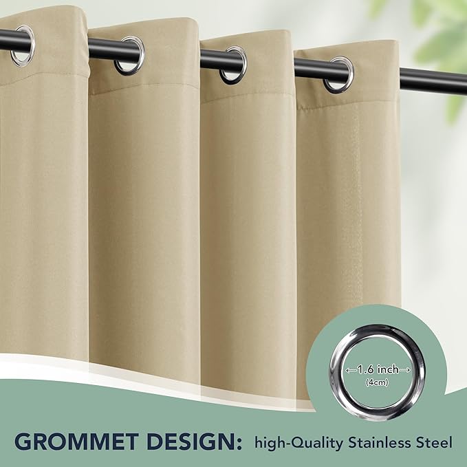 Extra Wide Outdoor Curtains Waterproof for Patio - 6 Panels Privacy Weatherproof Outside Curtains with Grommets for Gazebo, Pergola, Porch, Cabana, Balcony, 110 x 108 Inch, Cream