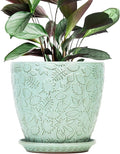 10 inch Plant Pots Ceramic Planter with Drainage Holes and Saucer for Multiple Plants, Indoor-Outdoor Garden Pots for Succulent, Orchid, and Flower