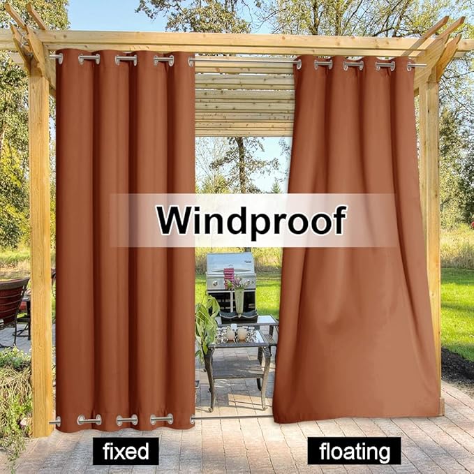 NICETOWN Halloween Outdoor Curtains Weighted for Patio, Thermal Insulated Weight Heavy Windbreak Top and Bottom Rustproof Grommet Sun/Rain Protect Drapes for Porch, W52 by L84, Burnt Orange