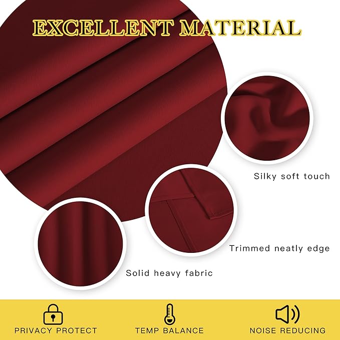 NICETOWN Room Divider Curtain 132 Inches Long, Wide Blackout Sliding Door Curtain for Bedroom, Room Darkening Privacy Window Curtain for Patio Door (1 Panel Set, Burgundy Red, 80 x 132 Inch)