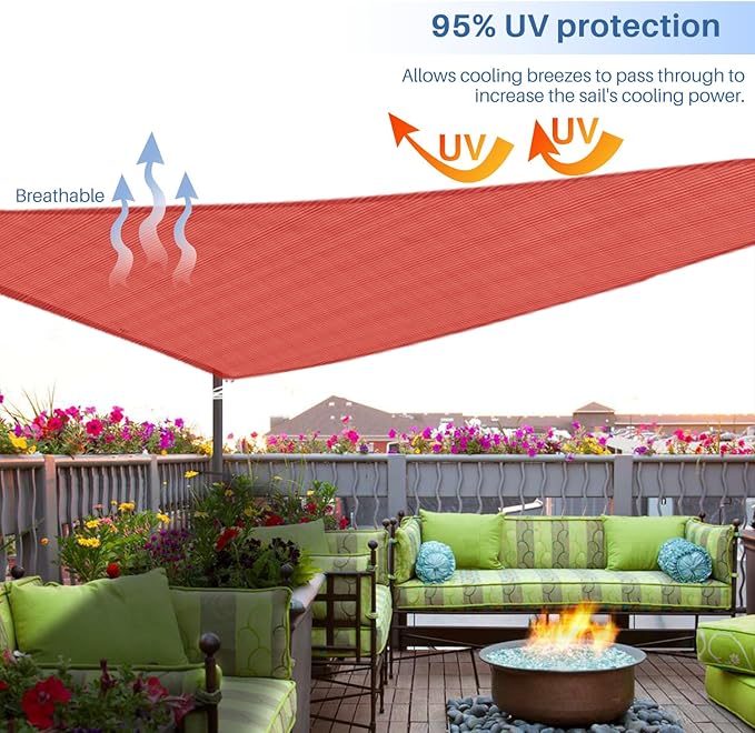 E&K Sunrise 22' x 22' x 22' Sun Shade Sail Triangle Canopy Shade Cover UV Block for Patio Backyard Garden Outdoor (Red)
