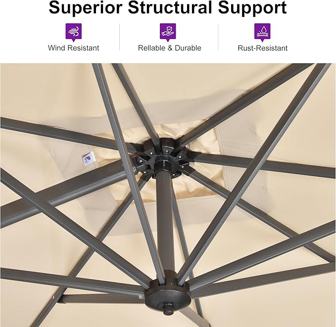 PURPLE LEAF 8'×8' Patio Cantilever Umbrella with Base Included Offset Outdoor Umbrella with cover Square umbrella outdoor patios for Backyard Pool Garden Beige