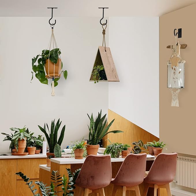 Ceiling Hooks for Hanging Plants 6pack 2.5inch Wall Mount Plant Hooks Meatl Plant Hanger Indoor for Hanging Lanterns, Bird Feeder, Flower Basket, Home Decor Indoor & Outdoor