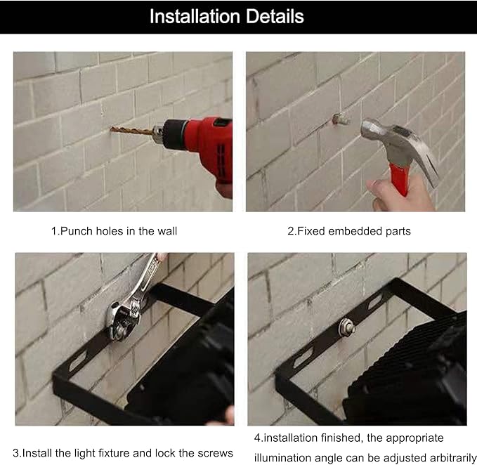 4Pack-100W LED Flood Light Outdoor,11000lm LED Work Light with 6FT US Plug,IP66 Waterproof Exterior Security Lights,6000K Daylight White Outside Floodlights Slim design for Playground Yard Stadium
