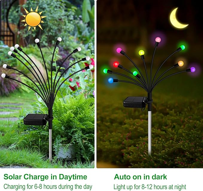 Kohlrabi Solar Garden Lights Outdoor, 10 Pack 80 LED Solar Firefly Lights Waterproof, Sway by Wind, Swaying Light for Yard Patio Backyard Garden Planter Flower Bed Pathway Decoration