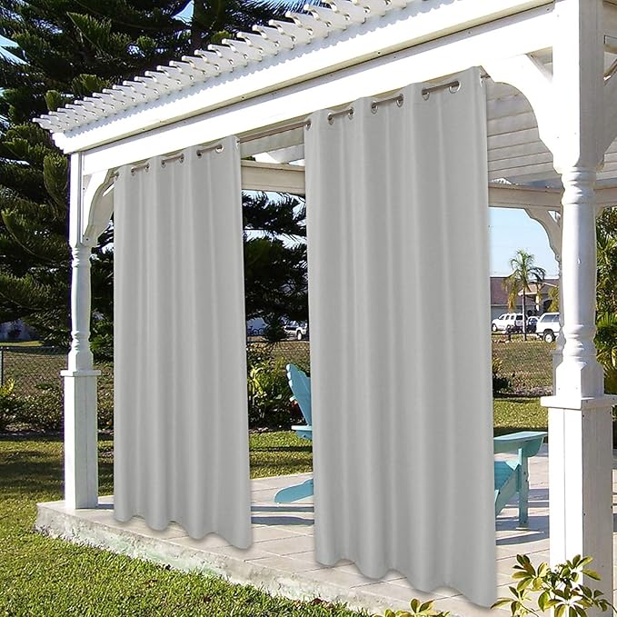 BONZER Outdoor Curtains for Patio Water Resistant Heavy Privacy Light Filtering Grommet Outside Curtains for Porch, Pergola, Gazebo, 1 Panel, 54W x 120L inch, Silver