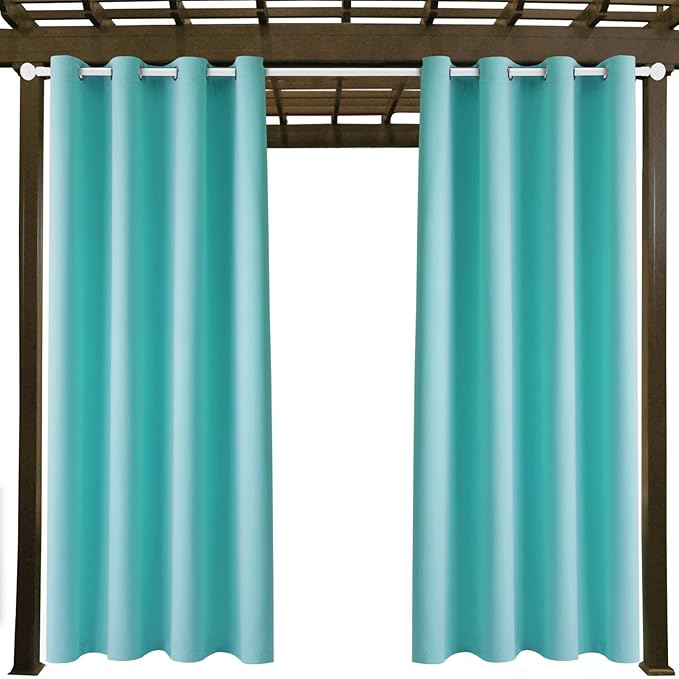 Outdoor Indoor Curtains W52 x L108 for Patio - Weather-resistant Window Panels Privacy Protect Grommet Top Thermal Insulated Home Curtain for Porch Pergola Garden (Teal Blue, 2 Panels)