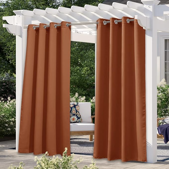 NICETOWN Outdoor & Indoor Curtains for Patio Waterproof, Thermal Insulated Grommet Top Blackout Indoor Outdoor Curtain Drapes for Cabana, Mecca Red, 1 Panel, W52 x L95
