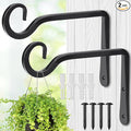 Plant Hangers Outdoor, 2 Pack 6 Inch Hanging Plant Bracket, Metal Hanging Plant Hooks, Wall Hooks for Hanging Plants, Bird Feeder, Flower Basket, Wind Chimes, Indoor Outdoor (Black)