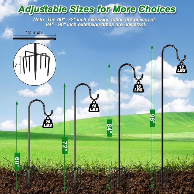 84" Shepherds Hooks for Outdoor, Heavy Duty Bird Feeder Pole with 7 Prongs Base for Hanging Lantern, Hummingbird Feeder, Plant Baskets, Shepherds Hook for Bird Feeders for Outside, 1 Pack