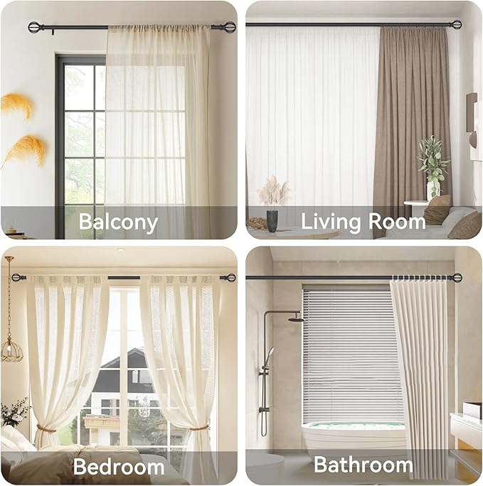 Curtain Rods for Windows 48 to 84, 2 Pack 5/8 Inch Black Heavy Duty Metal Curtain Rods Set - Rustic Decorative Drapery Rods with Brackets for Farmhouse, Bedroom