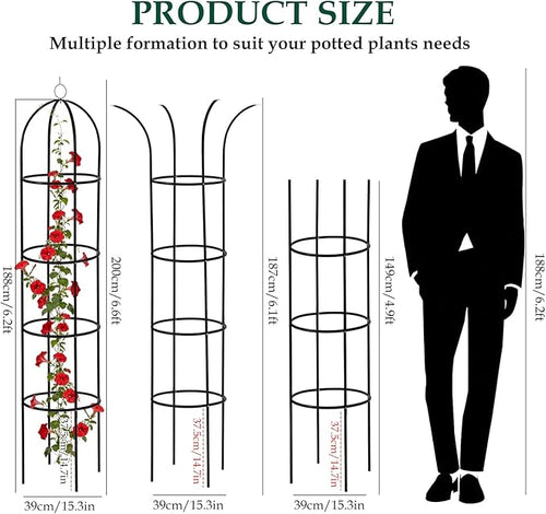 100% Metal Obelisk Trellis for Climbing Plants Outdoor Garden Tower Trellis 6.6ft, Plant Support with Garden Twist Tie for Tomato Cucumber Ivy Vines Rose Potted Plant Trellis Indoor 2 Pack