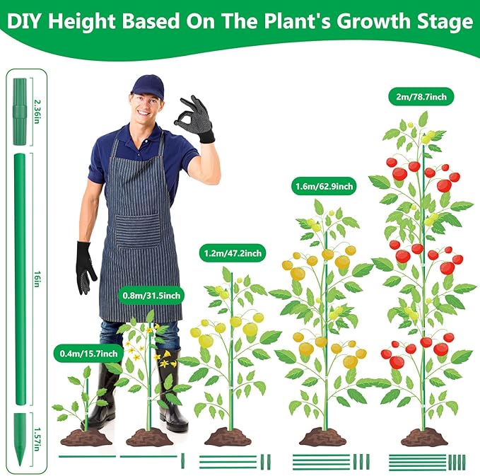 Lezmarket 36 Pack Garden Stakes(16" Each), Plant Support Stakes, DIY 4ft 5ft 6ft 7ft Sturdy Fiberglass Plant Sticks Support Garden Trellis for Growing Climbing Tomato Vegetables Flowers
