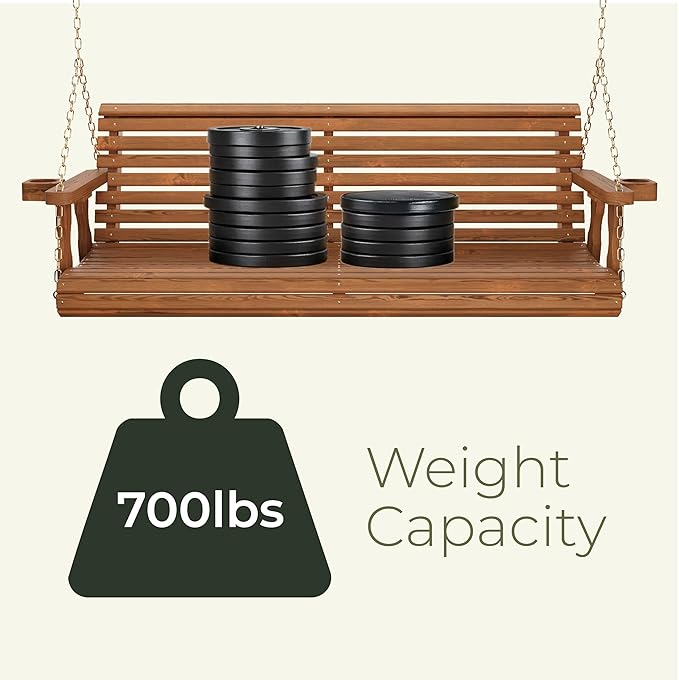 Amish Casual 4 Foot Roll Back Porch Swing with Cup Holders in Unfinished - Amish Made in The USA from Treated Pine Heavy Duty 700 Lb. Weight Capacity