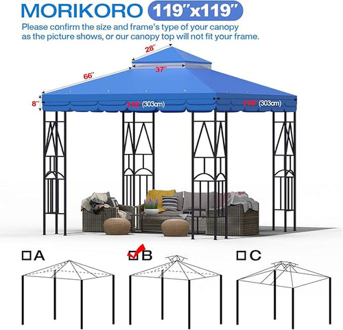 10x10 Canopy Replacement Top Double Tiered Gazebo Cover for Yard, Patio & Garden Durable Sunshade Replacement (Blue with lace)