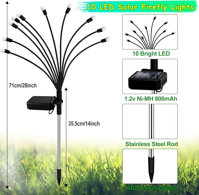 Solar St Patricks Day Lights Outdoor, 6 Pack 60 LED Solar Green Firefly Lights Waterproof, Sway by Wind, Swaying Light for Yard Patio Backyard Garden Planter Flower Bed Pathway Outdoor Decoration