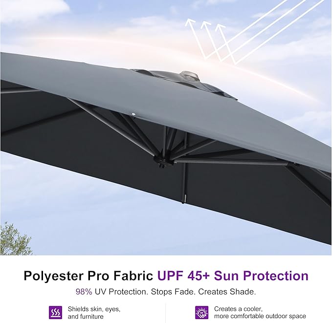 PURPLE LEAF 10 Feet Patio Umbrella Outdoor Cantilever Square Umbrella Aluminum Offset Umbrella with 360-degree Rotation for Garden Deck Pool Patio, Grey