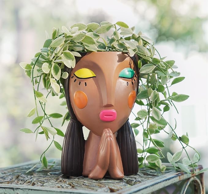 Head Planters, Face Planter Pots for Indoor Plants Funny Succulent Planter Decorative Face Pots for Garden, Office, Living Room, Shelf-Painted & Praying