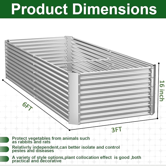 2 Pack Tall 6x3FT Corrugated Galvanized Steel Raised Garden Bed Outdoor, Metal Above Ground Garden Bed for Vegetables and Flowers, Rectangle Raised Beds for Gardening
