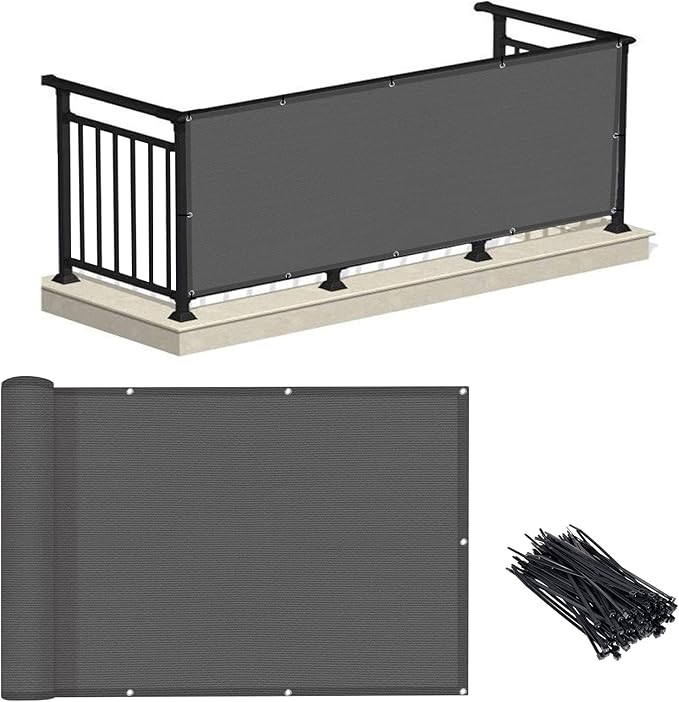 LOVE STORY Balcony Privacy Screen, 3'x3' Deck Shield Screen Fence Cover,UV Protection and Weather-Resistant,3 FT Height for Deck, Patio, Backyard, Outdoor Pool, Porch, Railing, Dark Grey