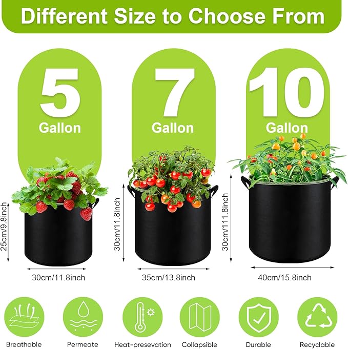 6-Pack 7 Gallon Grow Bags - 300G Heavy Duty Aeration Fabric Pots with Handles,Thickened Nonwoven Planter Bags for Vegetables Flowers Fruits