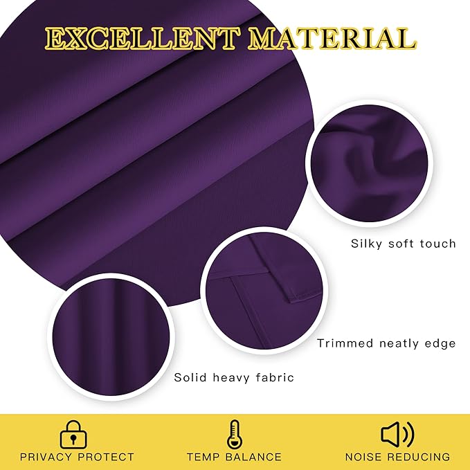 NICETOWN Blackout Curtains 120 inch Length for Sliding Glass Door, Grommet Thermal Insulated Room Darkening Sound Reducing Drapes for Room Divider, 1 Panel, W52 x L120, Royal Purple