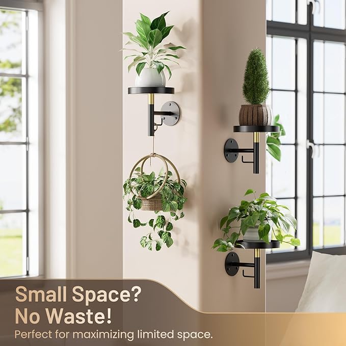 YUOROS 3 Pack Wall Plant Holder Wall Planters for Indoor Plants Hanging Window Plant Shelves Hanger Decor (Black)