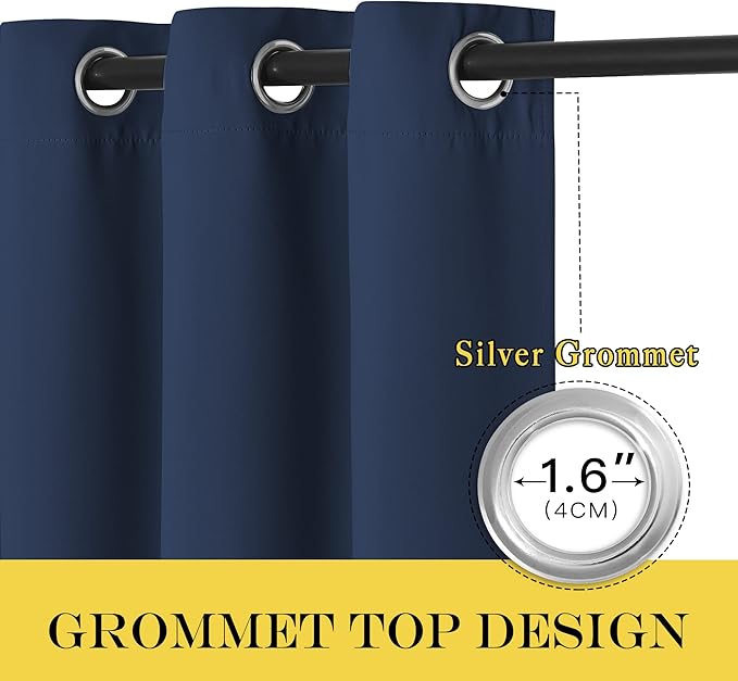 NICETOWN Blackout 110 inch Sliding Door Curtain, Grommet Thermal Insulated Room Darkening Window Treatment Divider for Bedroom/Living Room, Navy, W66 x L110, 1 Panel