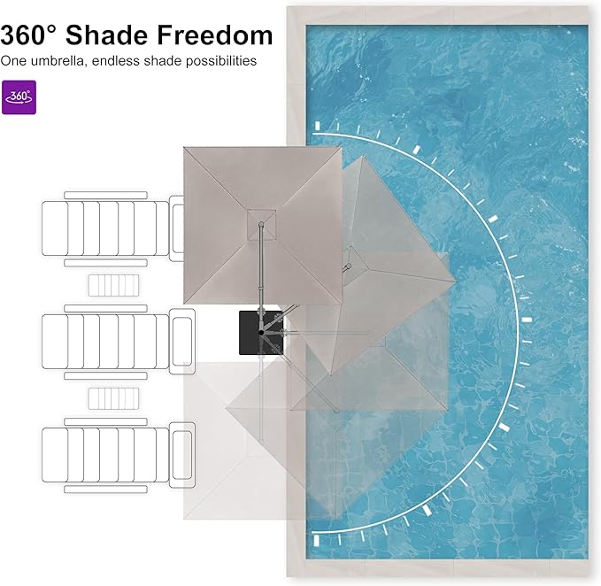 PURPLE LEAF Patio Umbrella 10' X 13' Rectangle Cantilever Umbrella Large Aluminum Outdoor Umbrellas with 360-degree Rotation & UPF40+ Premium Fabric for Deck Pool Garden Yard, Ash Mocha