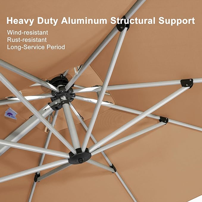 PURPLE LEAF 12 Feet Double Top Deluxe Square Patio Umbrella Offset Hanging Umbrella Cantilever Outdoor Market Umbrella Garden, Beige