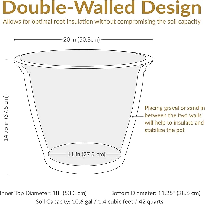 Sunnydaze 20-Inch Franklin Large Plant Pot - Polyresin Round Outdoor Planter with Drillable Drainage Hole - Beige